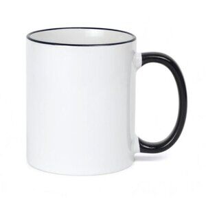 Pack of 2 Sublimation Coffee Mugs 11oz Black Rim & Handle NEW